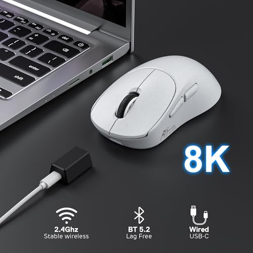 RK ROYAL KLUDGE MG5 8K kabellose Gaming Maus, 42K DPI PAW3950 Sensor, 56g leichte ergonomische, doppelte Abtastrate von 8KHz, Tri-Mode 2,4G/BT/USB-C, 100M Klicks Schalter, Weblaufwerk für Win/Mac Bild 3