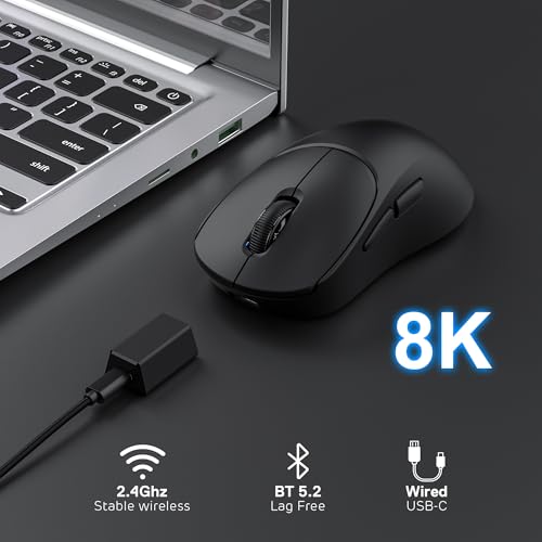 RK ROYAL KLUDGE MG5 8K kabellose Gaming Maus, 42K DPI PAW3950 Sensor, 56g leichte ergonomische, doppelte Abtastrate von 8KHz, Tri-Mode 2,4G/BT/USB-C, 100M Klicks Schalter, Weblaufwerk für Win/Mac Bild 3