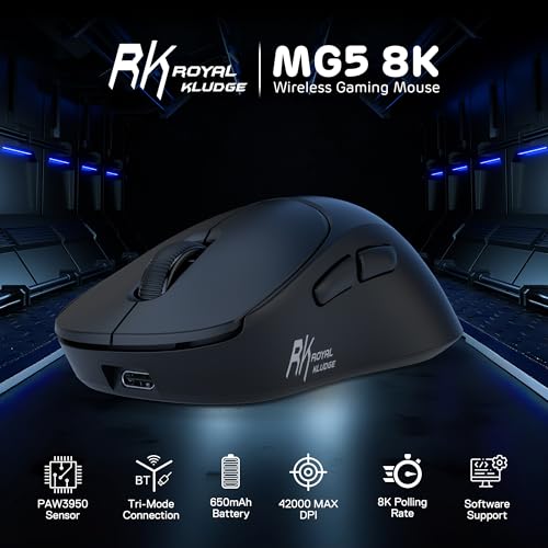 RK ROYAL KLUDGE MG5 8K kabellose Gaming Maus, 42K DPI PAW3950 Sensor, 56g leichte ergonomische, doppelte Abtastrate von 8KHz, Tri-Mode 2,4G/BT/USB-C, 100M Klicks Schalter, Weblaufwerk für Win/Mac Bild 6
