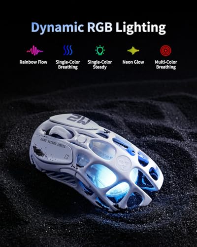 GravaStar Mercury M2 Gaming Maus Kabellos mit 26.000 DPI, PAW3395 DM Sensor, 79 g Ultraleicht, 5 RGB-Modi, 5 programmierbare Tasten, Tri-Mode (2,4 GHz/Bluetooth/Kabel), für PC/Mac-Weiß Bild 3