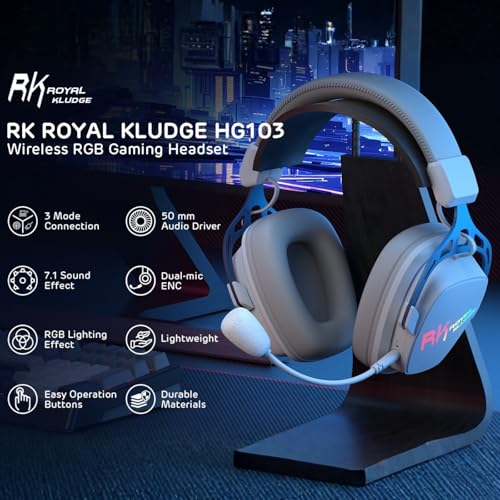 RK ROYAL KLUDGE HG103 Kabelloses Gaming-Headset für PS5, PS4, PC, Switch, Xbox, BT5.3/2.4G/3,5mm kabelgebundene RGB-OverEar-Kopfhörer Mikrofon, 50mm-Treibern, RobusterRahmen, 7.1Surround Sound für FPS Bild 2