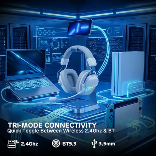 RK ROYAL KLUDGE HG103 Kabelloses Gaming-Headset für PS5, PS4, PC, Switch, Xbox, BT5.3/2.4G/3,5mm kabelgebundene RGB-OverEar-Kopfhörer Mikrofon, 50mm-Treibern, RobusterRahmen, 7.1Surround Sound für FPS Bild 3
