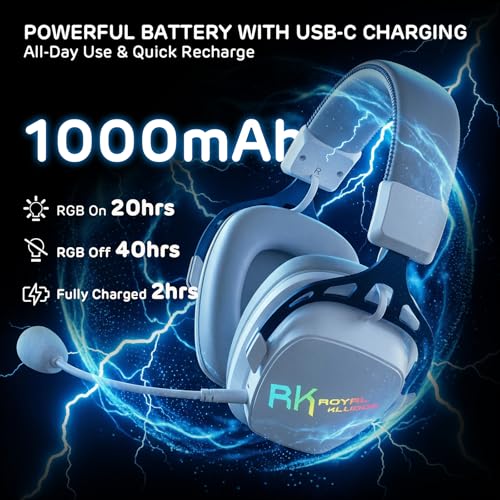 RK ROYAL KLUDGE HG103 Kabelloses Gaming-Headset für PS5, PS4, PC, Switch, Xbox, BT5.3/2.4G/3,5mm kabelgebundene RGB-OverEar-Kopfhörer Mikrofon, 50mm-Treibern, RobusterRahmen, 7.1Surround Sound für FPS Bild 5