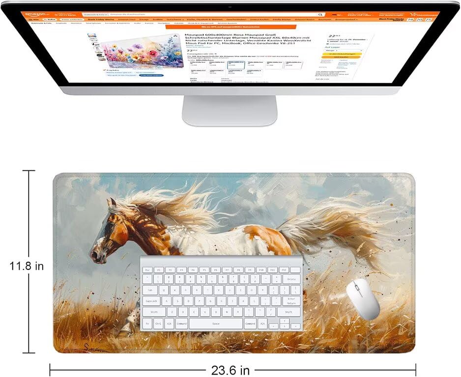 Schreibtischunterlage Modern Mauspad XXL 150x80cm Mousepad Pferd Gaming Mauspad mit Nicht rutschender Unterlage, Vernähte Kanten WassXerdicht Anti-Rutsch Maus Pad für Laptop, Office Geschenke F0-506 Bild 2