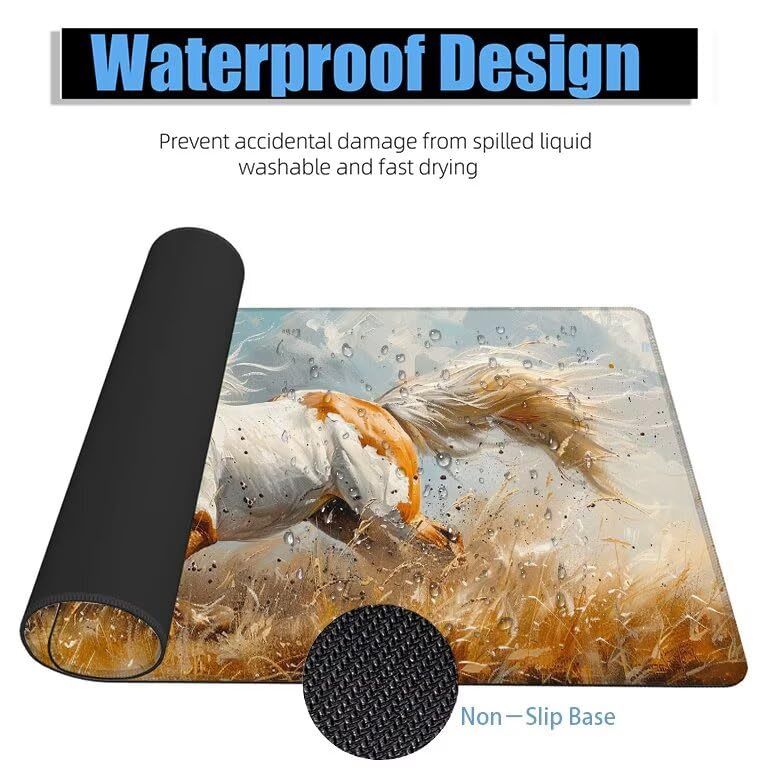 Schreibtischunterlage Modern Mauspad XXL 150x80cm Mousepad Pferd Gaming Mauspad mit Nicht rutschender Unterlage, Vernähte Kanten WassXerdicht Anti-Rutsch Maus Pad für Laptop, Office Geschenke F0-506 Bild 4