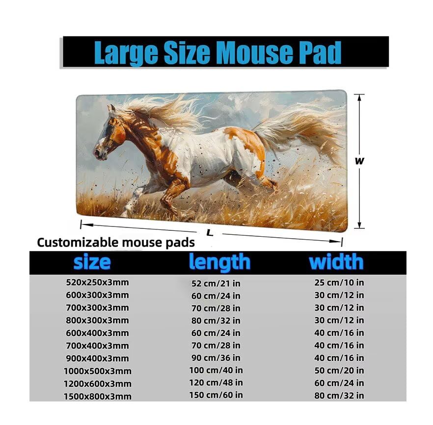 Schreibtischunterlage Modern Mauspad XXL 150x80cm Mousepad Pferd Gaming Mauspad mit Nicht rutschender Unterlage, Vernähte Kanten WassXerdicht Anti-Rutsch Maus Pad für Laptop, Office Geschenke F0-506 Bild 6