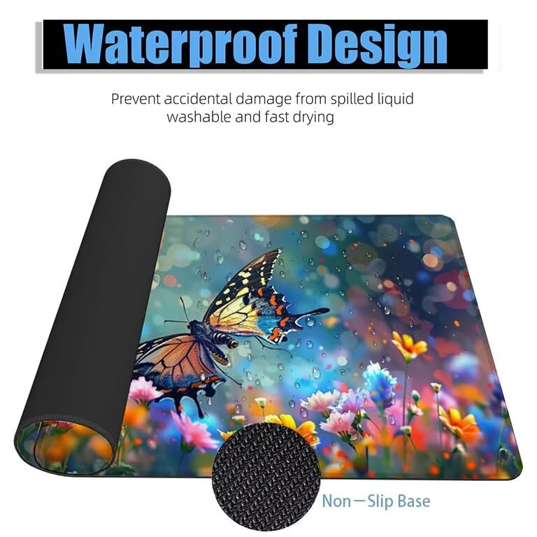 Schreibtischunterlage Fantasie Mauspad XXL 150x80cm Mousepad Schmetterling Gaming Mauspad mit Nicht rutschender Unterlage, Vernähte Kanten WassXerdicht Anti-Rutsch Maus Pad für MacBook, Office F0-518 Bild 4
