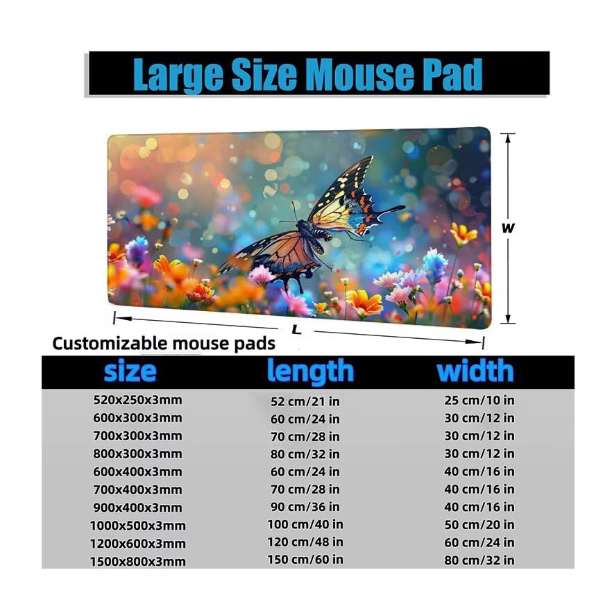 Schreibtischunterlage Fantasie Mauspad XXL 150x80cm Mousepad Schmetterling Gaming Mauspad mit Nicht rutschender Unterlage, Vernähte Kanten WassXerdicht Anti-Rutsch Maus Pad für MacBook, Office F0-518 Bild 6