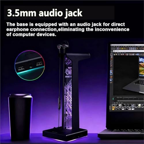 Gaming-Kopfhörerständer Aus Acryl, RGB-Headset-Ständer Mit USB-/3,5-mm-Audioanschluss, 10 Lichtmodi, Gaming-Zubehör Für Alle Kopfhörer Bild 4