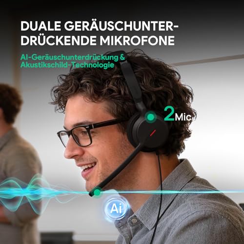 Yealink UH44 Headset mit Mikrofon Mono Teams Headset mit Kabel USB-C/A Kabelgebundenes Kopfhörer mit Geräuschunterdrückung für PC Callcenter Büro Office mit Busylight Bild 2