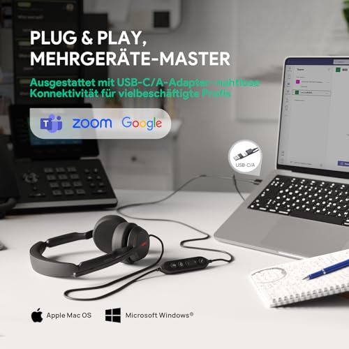 Yealink UH44 Headset mit Mikrofon Mono Teams Headset mit Kabel USB-C/A Kabelgebundenes Kopfhörer mit Geräuschunterdrückung für PC Callcenter Büro Office mit Busylight Bild 6