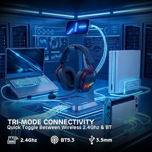RK ROYAL KLUDGE HG103 Kabelloses Gaming-Headset für PS5, PS4, PC, Switch, Xbox, BT5.3/2.4G/3,5mm kabelgebundene RGB-OverEar-Kopfhörer Mikrofon, 50mm-Treibern, RobusterRahmen, 7.1Surround Sound für FPS Bild 3