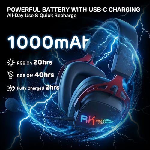 RK ROYAL KLUDGE HG103 Kabelloses Gaming-Headset für PS5, PS4, PC, Switch, Xbox, BT5.3/2.4G/3,5mm kabelgebundene RGB-OverEar-Kopfhörer Mikrofon, 50mm-Treibern, RobusterRahmen, 7.1Surround Sound für FPS Bild 5