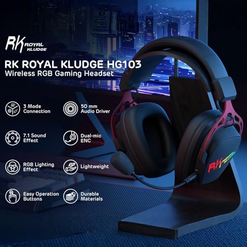 RK ROYAL KLUDGE HG103 Kabelloses Gaming-Headset für PS5, PS4, PC, Switch, Xbox, BT5.3/2.4G/3,5mm kabelgebundene RGB-OverEar-Kopfhörer Mikrofon, 50mm-Treibern, RobusterRahmen, 7.1Surround Sound für FPS Bild 6