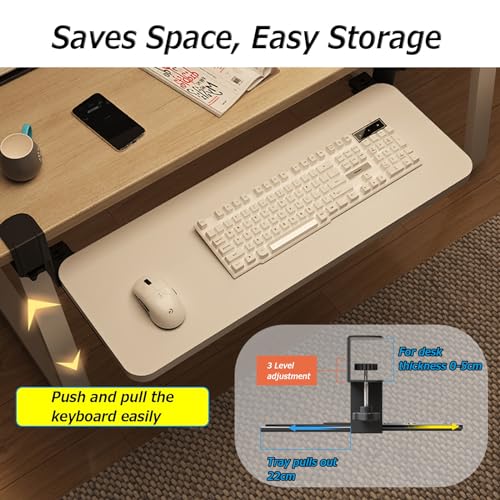 Verstellbare Untertisch-Tastaturablage mit C-Griff, ausziehbare Schubladen für Tastatur und Maus, effiziente Aufbewahrungslösung für Arbeit und Gaming, platzsparendes Design Bild 4