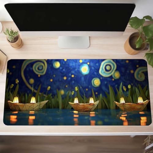 Mauspad XXL 140 x 60cm Gaming Mousepad mit Vernähte Kanten - rutschfest Mouse Pad - für PC mit Glatter Oberfläche Mauspad, Mousepad Blau Landschaft, Maus Pad für alle Maustypen PjY7302 5-4 Bild 2