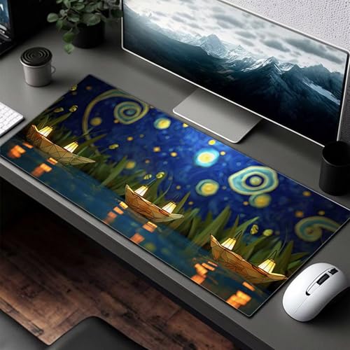 Mauspad XXL 140 x 60cm Gaming Mousepad mit Vernähte Kanten - rutschfest Mouse Pad - für PC mit Glatter Oberfläche Mauspad, Mousepad Blau Landschaft, Maus Pad für alle Maustypen PjY7302 5-4 Bild 3