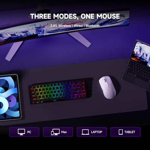 Akko Dash Ultra kabellose Gaming-Maus, 41 g ultraleichte Maus,PAW3950-Gaming-Sensor, BT/2,4-GHz-kabellose/kabelgebundene Gaming-Maus, 8 einstellbare DPI bis zu 30.000, PC-Mäuse für Windows/Mac, Weiß Bild 5