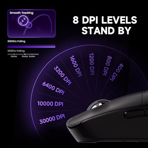 Akko Dash Ultra kabellose Gaming-Maus, 40 g ultraleichte Maus, PAW3950-Gaming-Sensor,BT/2,4-GHz-kabellose/kabelgebundene Gaming-Maus,8 einstellbare DPI bis zu 30.000,PC-Mäuse für Windows/Mac,Schwarz Bild 4