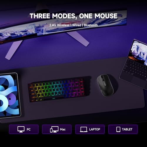 Akko Dash Ultra kabellose Gaming-Maus, 40 g ultraleichte Maus, PAW3950-Gaming-Sensor,BT/2,4-GHz-kabellose/kabelgebundene Gaming-Maus,8 einstellbare DPI bis zu 30.000,PC-Mäuse für Windows/Mac,Schwarz Bild 5