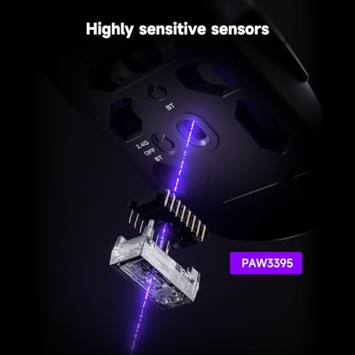 Akko Dash Ultra kabellose Gaming-Maus, 40 g ultraleichte Maus, PAW3950-Gaming-Sensor,BT/2,4-GHz-kabellose/kabelgebundene Gaming-Maus,8 einstellbare DPI bis zu 30.000,PC-Mäuse für Windows/Mac,Schwarz Bild 7