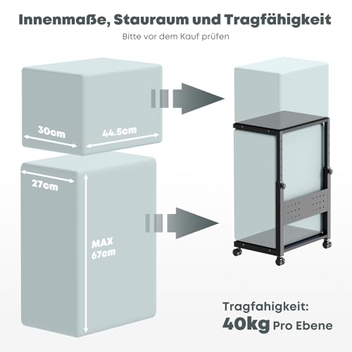Computer Tower Ständer mit Rollen - Höhenverstellbar von 52 cm bis 77 cm, 2 stöckiger PC Ständer mit Rollen und Maus Pad, Max. Belastung pro Ebene 40 kg für Gaming, Büro, Zuhause, Schwarz Bild 4