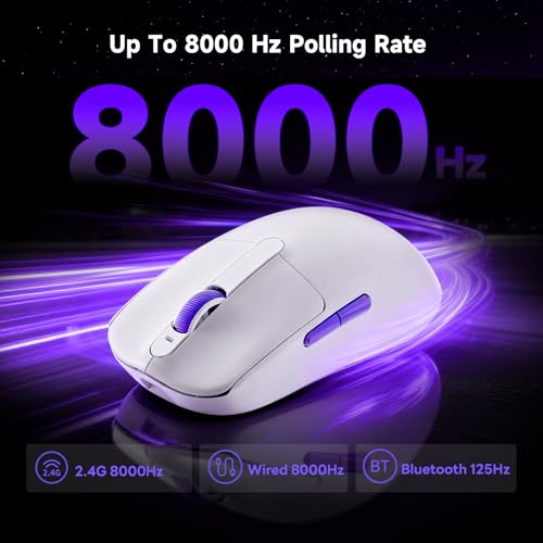 Akko Dash Max kabellose Gaming-Maus,41g ultraleichte Maus, 8K-Abfragerate mit PAW3395-Gaming-Sensor,BT/2,4-GHz-Funk-/Kabel-Gaming-Maus,8 einstellbare DPI bis zu 26.000,PC-Mäuse für Windows/Mac,Weiß Bild 7
