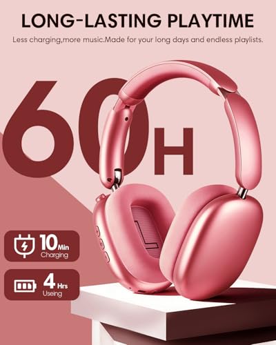 Wentronic Y02 Aktive Noise Cancelling Kopfhörer,60 Std.5 EQ-Musikmodi,Hi-Res-Audio,Tiefe Bässe,faltbares kabelloses Over-Ear-Bluetooth 5.4-Headset,atmungsaktive Leder-Ohrpolster (Rot) Bild 5