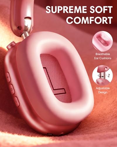 Wentronic Y02 Aktive Noise Cancelling Kopfhörer,60 Std.5 EQ-Musikmodi,Hi-Res-Audio,Tiefe Bässe,faltbares kabelloses Over-Ear-Bluetooth 5.4-Headset,atmungsaktive Leder-Ohrpolster (Rot) Bild 6