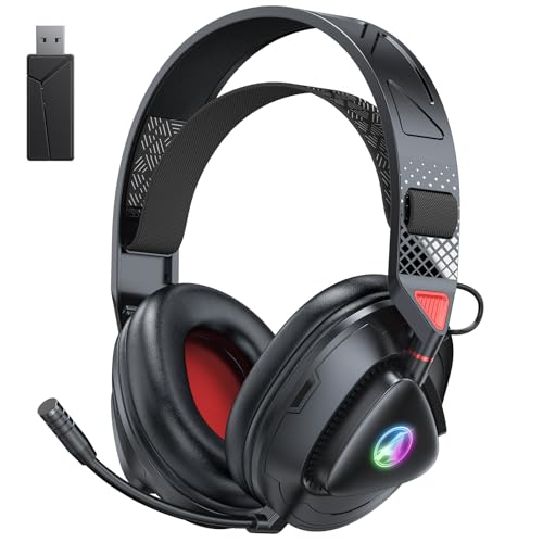 PH3 Kabelloses Gaming Headset für PS5, PS4, PC,Bluetooth-Kopfhörer mit 50 Stunden Akku, Gaming-Headset mit Mikrofon mit Geräuschunterdrückung,RGB Licht, Dunkelrot Bild 1