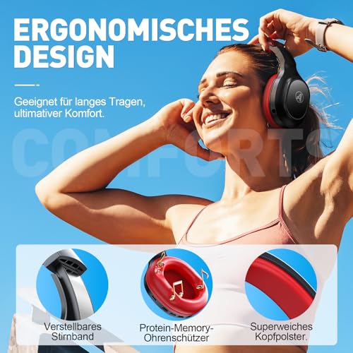 2,4 GHz Wireless Gaming Headset, Geräuschunterdrückende Kabellose Kopfhörer mit Abnehmbarem Mikrofon für PC, Mac, Switch, PS4, PS5, Bluetooth Kopfhörer mit Kabel 3.5mm, Schwarz Rot Bild 3