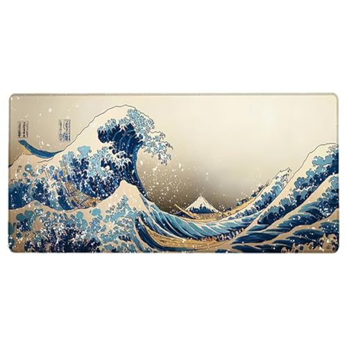 Gaming Mauspad XXL 1600x800x3mm, Ozean Anti -Rutsch Mousepad XXL, Retro groß Schreibtischunterlage, Waschbares, rutschfeste Gummibasis, Nähten an Den Kanten für PC, Maus und Tastatur -35600 Bild 2