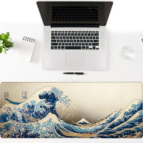 Gaming Mauspad XXL 1600x800x3mm, Ozean Anti -Rutsch Mousepad XXL, Retro groß Schreibtischunterlage, Waschbares, rutschfeste Gummibasis, Nähten an Den Kanten für PC, Maus und Tastatur -35600 Bild 3