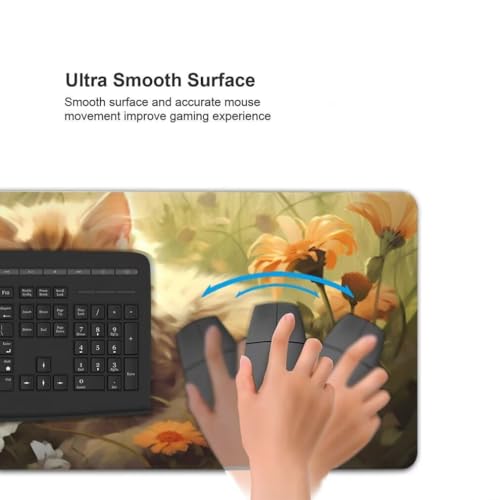 Mauspad XXL 1000x500mm, Katze Mousepad XXL Mauspad Gaming Blume Mouse Pad mit Genähten Kanten, Rutschfest und Wasserabweisend Schreibtisch Unterlage Groß Desk Mat für Tastatur und Maus -MP1024 Bild 5