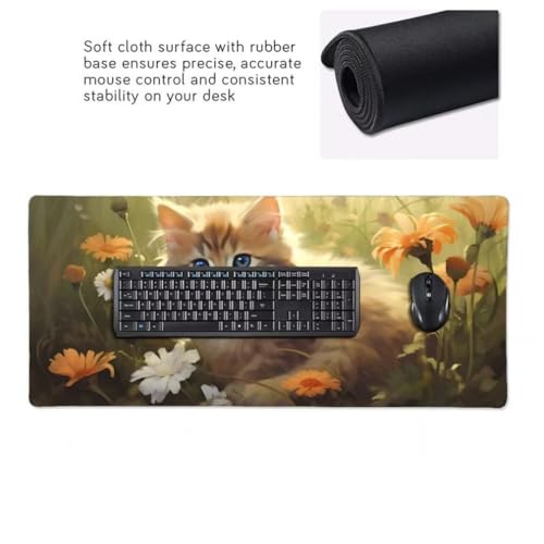 Mauspad XXL 1000x500mm, Katze Mousepad XXL Mauspad Gaming Blume Mouse Pad mit Genähten Kanten, Rutschfest und Wasserabweisend Schreibtisch Unterlage Groß Desk Mat für Tastatur und Maus -MP1024 Bild 6