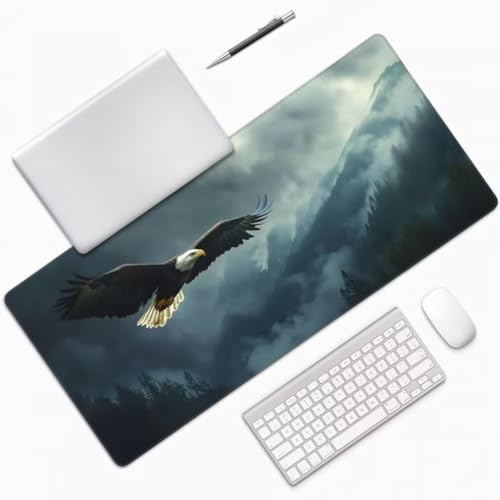 Mauspad XXL 1200x600mm, Adler Mousepad XXL Mauspad Gaming Nebelverhangener Wald Mouse Pad mit Genähten Kanten, Rutschfest Schreibtisch Unterlage Groß Desk Mat für Tastatur und Maus PC Zubehör -MP970 Bild 3