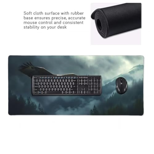 Mauspad XXL 1200x600mm, Adler Mousepad XXL Mauspad Gaming Nebelverhangener Wald Mouse Pad mit Genähten Kanten, Rutschfest Schreibtisch Unterlage Groß Desk Mat für Tastatur und Maus PC Zubehör -MP970 Bild 6