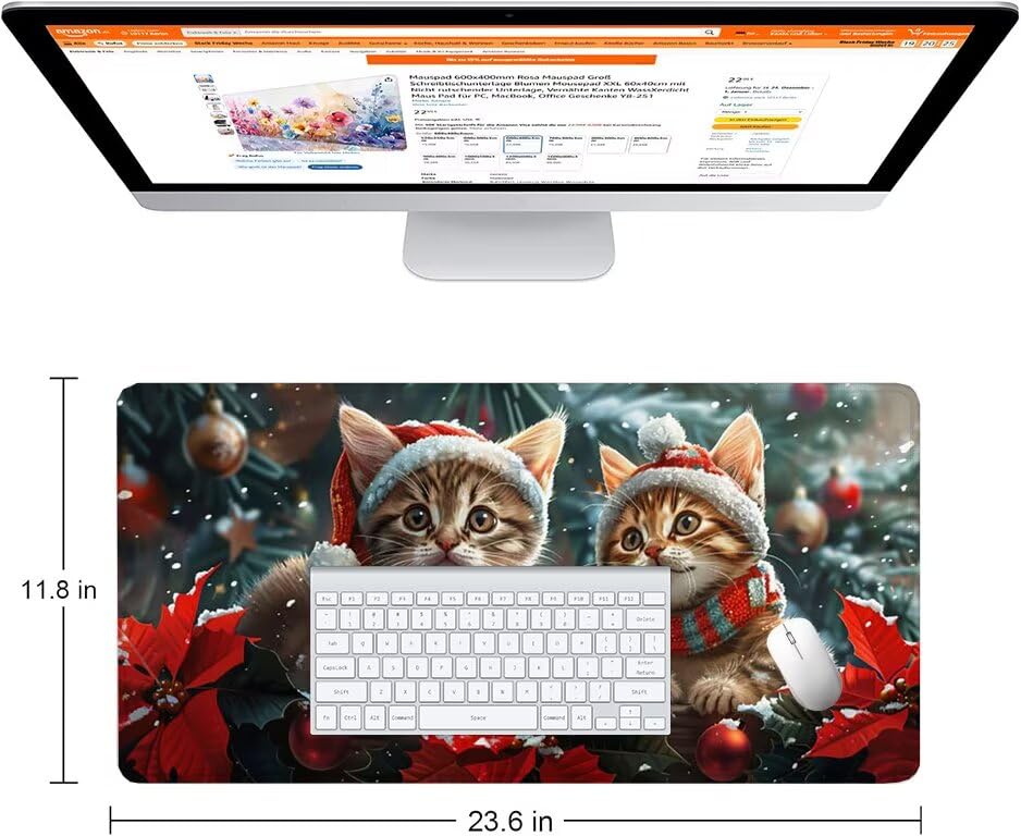 Schreibtischunterlage Katze Mauspad XXL 150x80cm Mousepad Weihnachten Gaming Mauspad mit Nicht rutschender Unterlage, Vernähte Kanten WassXerdicht Anti-Rutsch Maus Pad für PC, MacBook, Laptop F0-527 Bild 2