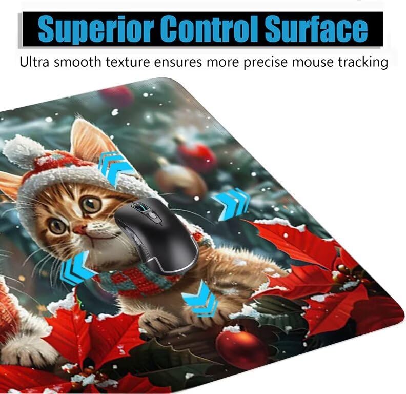 Schreibtischunterlage Katze Mauspad XXL 150x80cm Mousepad Weihnachten Gaming Mauspad mit Nicht rutschender Unterlage, Vernähte Kanten WassXerdicht Anti-Rutsch Maus Pad für PC, MacBook, Laptop F0-527 Bild 5