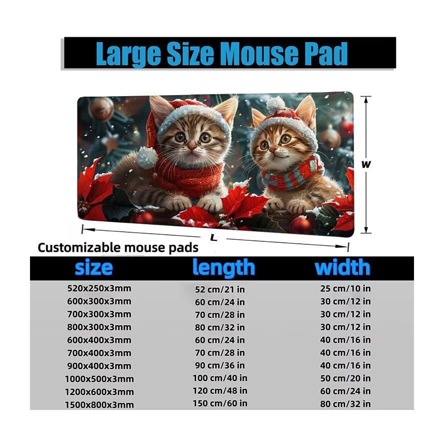 Schreibtischunterlage Katze Mauspad XXL 150x80cm Mousepad Weihnachten Gaming Mauspad mit Nicht rutschender Unterlage, Vernähte Kanten WassXerdicht Anti-Rutsch Maus Pad für PC, MacBook, Laptop F0-527 Bild 6