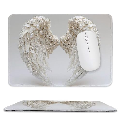 Kleines Mauspad 40 x 30 cm Gaming Mousepad, mit Rutschfester Gummiunterseite, Wasserdichtes Mini-Mauspad für Damen, Herren, Kabellose Maus Laptops, Zuhause, Büro, Reisen, Weiße Flügel Z-39 Bild 1