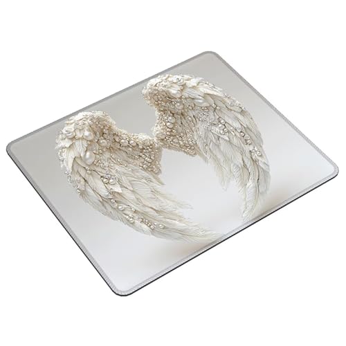 Kleines Mauspad 40 x 30 cm Gaming Mousepad, mit Rutschfester Gummiunterseite, Wasserdichtes Mini-Mauspad für Damen, Herren, Kabellose Maus Laptops, Zuhause, Büro, Reisen, Weiße Flügel Z-39 Bild 2