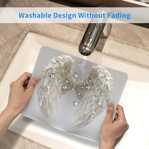 Kleines Mauspad 40 x 30 cm Gaming Mousepad, mit Rutschfester Gummiunterseite, Wasserdichtes Mini-Mauspad für Damen, Herren, Kabellose Maus Laptops, Zuhause, Büro, Reisen, Weiße Flügel Z-39 Bild 5