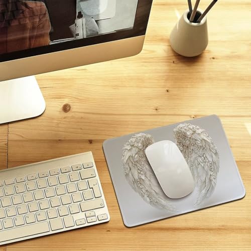 Kleines Mauspad 40 x 30 cm Gaming Mousepad, mit Rutschfester Gummiunterseite, Wasserdichtes Mini-Mauspad für Damen, Herren, Kabellose Maus Laptops, Zuhause, Büro, Reisen, Weiße Flügel Z-39 Bild 6