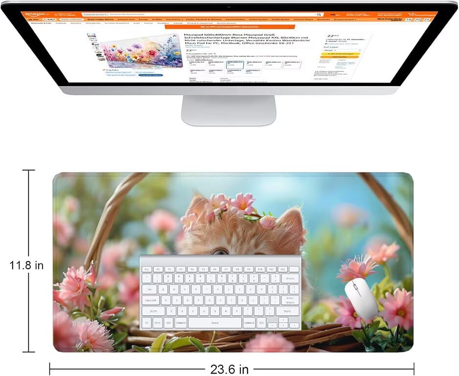 Schreibtischunterlage Katze Mauspad XXL 150x80cm Mousepad Korb Gaming Mauspad mit Nicht rutschender Unterlage, Vernähte Kanten WassXerdicht Anti-Rutsch Maus Pad für Laptop, Office Geschenke F0-533 Bild 2