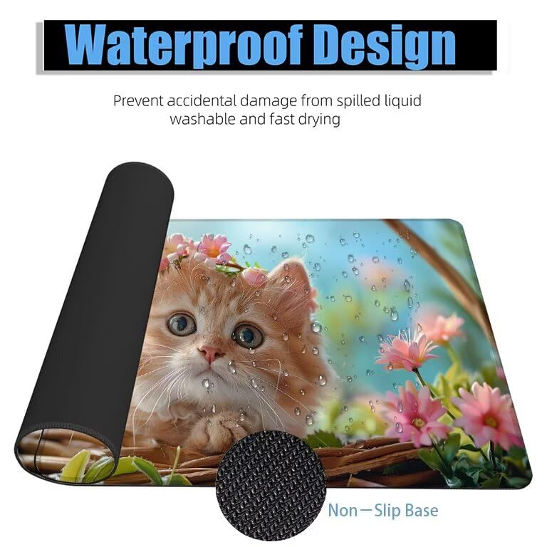 Schreibtischunterlage Katze Mauspad XXL 150x80cm Mousepad Korb Gaming Mauspad mit Nicht rutschender Unterlage, Vernähte Kanten WassXerdicht Anti-Rutsch Maus Pad für Laptop, Office Geschenke F0-533 Bild 4