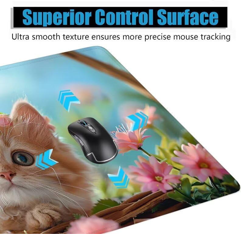 Schreibtischunterlage Katze Mauspad XXL 150x80cm Mousepad Korb Gaming Mauspad mit Nicht rutschender Unterlage, Vernähte Kanten WassXerdicht Anti-Rutsch Maus Pad für Laptop, Office Geschenke F0-533 Bild 5