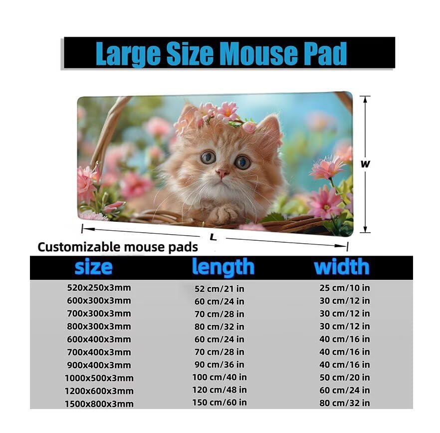 Schreibtischunterlage Katze Mauspad XXL 150x80cm Mousepad Korb Gaming Mauspad mit Nicht rutschender Unterlage, Vernähte Kanten WassXerdicht Anti-Rutsch Maus Pad für Laptop, Office Geschenke F0-533 Bild 6