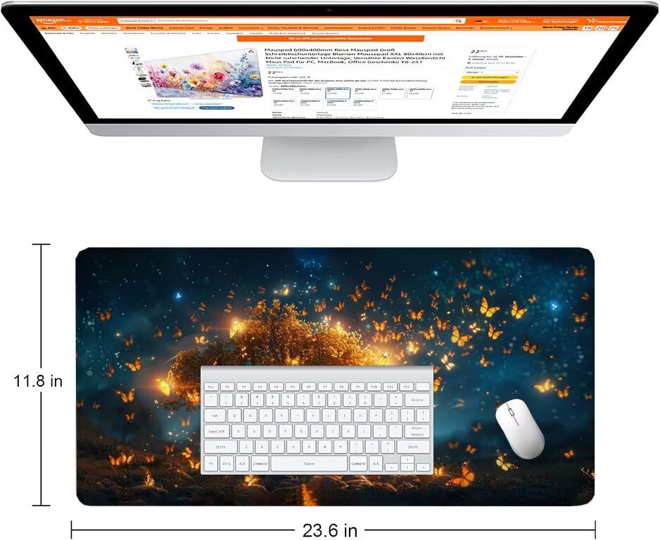 Schreibtischunterlage Baum Mauspad XXL 150x80cm Mousepad Schmetterling Gaming Mauspad mit Nicht rutschender Unterlage, Vernähte Kanten WassXerdicht Anti-Rutsch Maus Pad für PC, MacBook, Laptop F0-536 Bild 2
