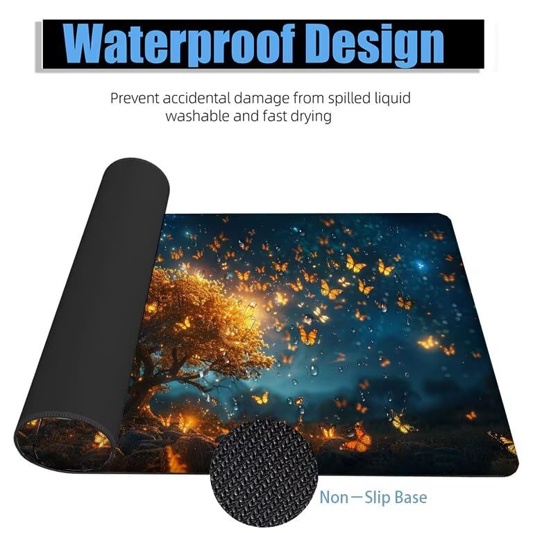 Schreibtischunterlage Baum Mauspad XXL 150x80cm Mousepad Schmetterling Gaming Mauspad mit Nicht rutschender Unterlage, Vernähte Kanten WassXerdicht Anti-Rutsch Maus Pad für PC, MacBook, Laptop F0-536 Bild 4